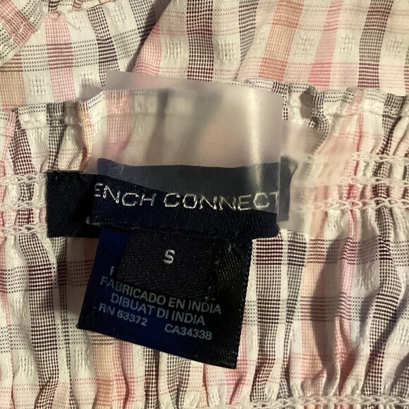 French Connection Women's Pink Grey Check Smocked Midi Sun Dress Size S Vacation - Picture 7 of 8